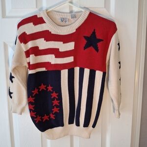 Vtg Talbots Kids Sz S Unisex USA Flag Pullover Sweater Patriotic Preppy Classic